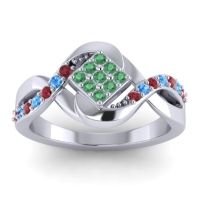 Emerald Fashion Ring In 14k White Gold With Ruby And Swiss Blue Topaz – Pratika Simple Ring