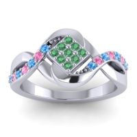 Emerald Fashion Ring In 14k White Gold With Swiss Blue Topaz And Pink Tourmaline – Pratika Simple Ring