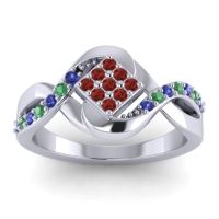 Garnet Fashion Ring In 14k White Gold With Blue Sapphire And Emerald – Pratika Simple Ring