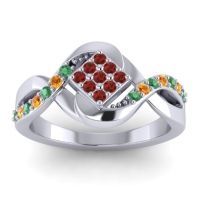 Garnet Fashion Ring In 14k White Gold With Emerald And Citrine – Pratika Simple Ring