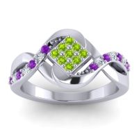 Peridot Fashion Ring In 14k White Gold With Amethyst And Lab Diamond – Pratika Simple Ring