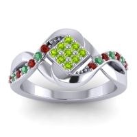 Peridot Fashion Ring In 14k White Gold With Garnet And Emerald – Pratika Simple Ring