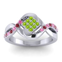 Peridot Fashion Ring In 14k White Gold With Pink Tourmaline And Ruby – Pratika Simple Ring