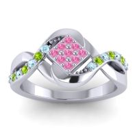 Pink Tourmaline Fashion Ring In 14k White Gold With Aquamarine And Peridot – Pratika Simple Ring