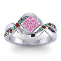 Pink Tourmaline Fashion Ring In 14k White Gold With Emerald And Garnet – Pratika Simple Ring