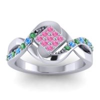 Pink Tourmaline Fashion Ring In 14k White Gold With Emerald And Swiss Blue Topaz – Pratika Simple Ring