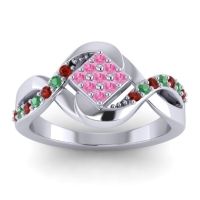 Pink Tourmaline Fashion Ring In 14k White Gold With Garnet And Emerald – Pratika Simple Ring