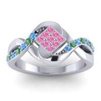 Pink Tourmaline Fashion Ring In 14k White Gold With Swiss Blue Topaz And Emerald – Pratika Simple Ring