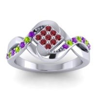 Ruby Fashion Ring In 14k White Gold With Amethyst And Peridot – Pratika Simple Ring