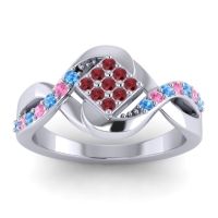 Ruby Fashion Ring In 14k White Gold With Swiss Blue Topaz And Pink Tourmaline – Pratika Simple Ring