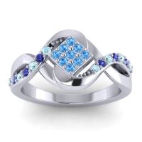 Swiss Blue Topaz Fashion Ring In 14k White Gold With Aquamarine And Blue Sapphire – Pratika Simple Ring