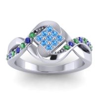 Swiss Blue Topaz Fashion Ring In 14k White Gold With Emerald And Blue Sapphire – Pratika Simple Ring