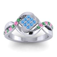 Swiss Blue Topaz Fashion Ring In 14k White Gold With Emerald And Pink Tourmaline – Pratika Simple Ring
