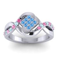 Swiss Blue Topaz Fashion Ring In 14k White Gold With Pink Tourmaline And Aquamarine – Pratika Simple Ring