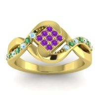 Amethyst Fashion Ring In 14k Yellow Gold With Aquamarine And Emerald – Pratika Simple Ring