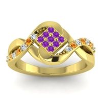 Amethyst Fashion Ring In 14k Yellow Gold With Diamond And Citrine – Pratika Simple Ring