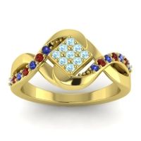 Aquamarine Fashion Ring In 14k Yellow Gold With Blue Sapphire And Garnet – Pratika Simple Ring