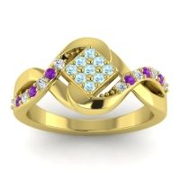 Aquamarine Fashion Ring In 14k Yellow Gold With Lab Diamond And Amethyst – Pratika Simple Ring