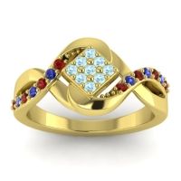 Aquamarine Fashion Ring In 14k Yellow Gold With Garnet And Blue Sapphire – Pratika Simple Ring