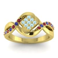 Aquamarine Fashion Ring In 14k Yellow Gold With Ruby And Blue Sapphire – Pratika Simple Ring