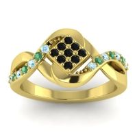 Black Onyx Fashion Ring In 14k Yellow Gold With Aquamarine And Emerald – Pratika Simple Ring