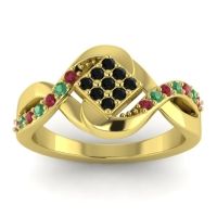 Black Onyx Fashion Ring In 14k Yellow Gold With Ruby And Emerald – Pratika Simple Ring