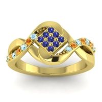 Blue Sapphire Fashion Ring In 14k Yellow Gold With Aquamarine And Citrine – Pratika Simple Ring