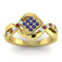 Blue Sapphire Fashion Ring In 14k Yellow Gold With Aquamarine And Ruby – Pratika Simple Ring
