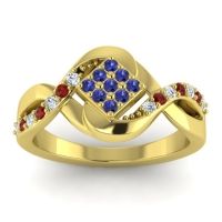 Blue Sapphire Fashion Ring In 14k Yellow Gold With Lab Diamond And Garnet – Pratika Simple Ring