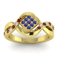 Blue Sapphire Fashion Ring In 14k Yellow Gold With Garnet And Diamond – Pratika Simple Ring