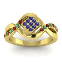 Blue Sapphire Fashion Ring In 14k Yellow Gold With Garnet And Emerald – Pratika Simple Ring