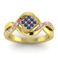Blue Sapphire Fashion Ring In 14k Yellow Gold With Pink Tourmaline And Diamond – Pratika Simple Ring
