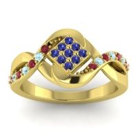 Blue Sapphire Fashion Ring In 14k Yellow Gold With Ruby And Aquamarine – Pratika Simple Ring