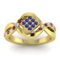 Blue Sapphire Fashion Ring In 14k Yellow Gold With Ruby And Lab Diamond – Pratika Simple Ring