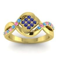 Blue Sapphire Fashion Ring In 14k Yellow Gold With Swiss Blue Topaz And Pink Tourmaline – Pratika Simple Ring