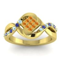 Citrine Fashion Ring In 14k Yellow Gold With Aquamarine And Blue Sapphire – Pratika Simple Ring