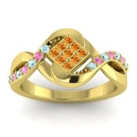 Citrine Fashion Ring In 14k Yellow Gold With Aquamarine And Pink Tourmaline – Pratika Simple Ring