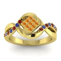 Citrine Fashion Ring In 14k Yellow Gold With Garnet And Blue Sapphire – Pratika Simple Ring