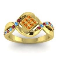 Citrine Fashion Ring In 14k Yellow Gold With Ruby And Swiss Blue Topaz – Pratika Simple Ring