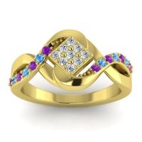 Lab Diamond Fashion Ring In 14k Yellow Gold With Amethyst And Swiss Blue Topaz – Pratika Simple Ring