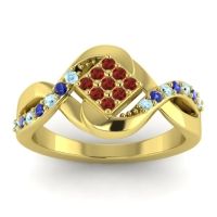 Garnet Fashion Ring In 14k Yellow Gold With Aquamarine And Blue Sapphire – Pratika Simple Ring