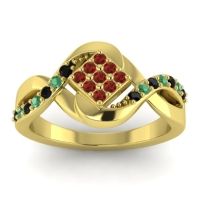 Garnet Fashion Ring In 14k Yellow Gold With Black Onyx And Emerald – Pratika Simple Ring