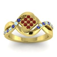 Garnet Fashion Ring In 14k Yellow Gold With Blue Sapphire And Aquamarine – Pratika Simple Ring