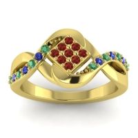 Garnet Fashion Ring In 14k Yellow Gold With Emerald And Blue Sapphire – Pratika Simple Ring