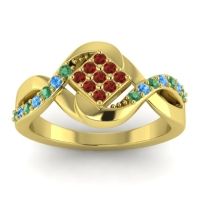 Garnet Fashion Ring In 14k Yellow Gold With Emerald And Swiss Blue Topaz – Pratika Simple Ring
