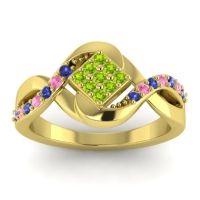 Peridot Fashion Ring In 14k Yellow Gold With Blue Sapphire And Pink Tourmaline – Pratika Simple Ring