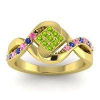 Peridot Fashion Ring In 14k Yellow Gold With Pink Tourmaline And Blue Sapphire – Pratika Simple Ring