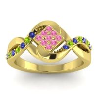 Pink Tourmaline Fashion Ring In 14k Yellow Gold With Blue Sapphire And Peridot – Pratika Simple Ring