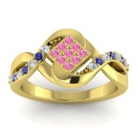 Pink Tourmaline Fashion Ring In 14k Yellow Gold With Diamond And Blue Sapphire – Pratika Simple Ring