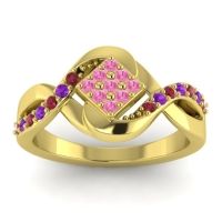 Pink Tourmaline Fashion Ring In 14k Yellow Gold With Ruby And Amethyst – Pratika Simple Ring